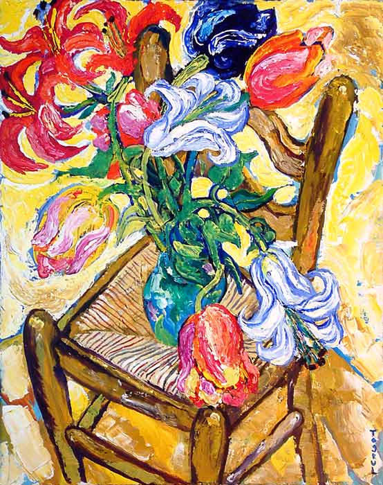 NARIMANBEKOV Togroul  : Fleurs sur une chaise / Annes 90 * Cliquer pour voir l'image en grand