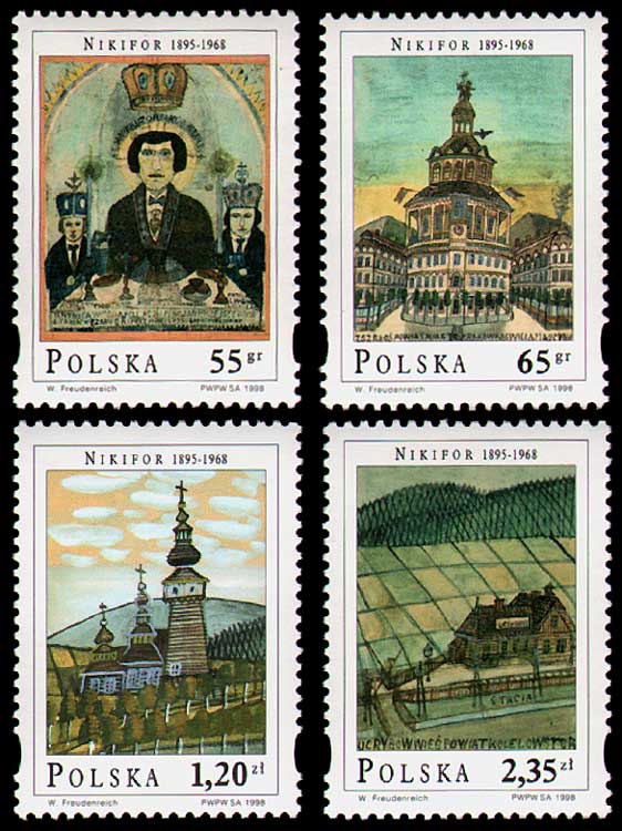 quatre timbres / 1998 par NIKIFOR Krynica * Cliquer pour voir l'image en grand