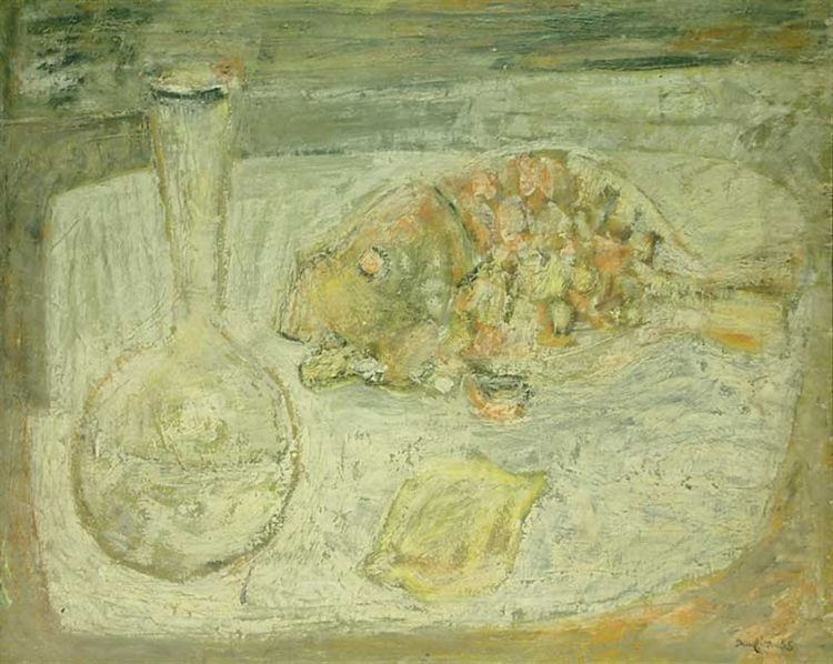 DAUFIN Jacques : Nature morte au poisson / 1955 * Cliquer pour voir l'image en grand