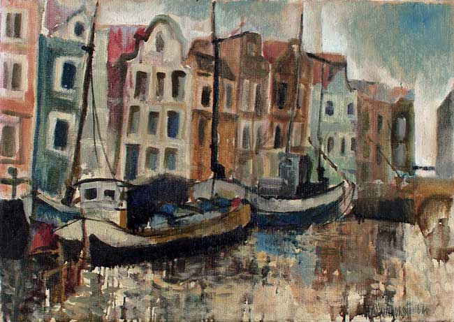 HAGONDOKOFF Constantin  : Un canal à Amsterdam / 1964 * Cliquer pour voir l'image en grand