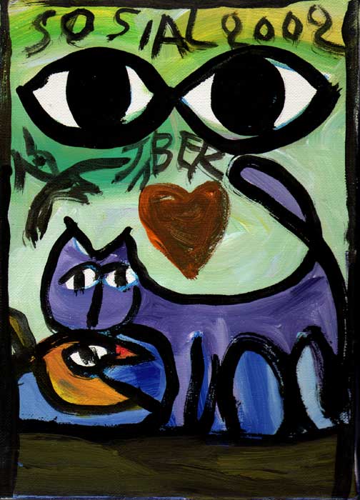 Chat et poisson / 2002 par JABER al-Mahjoub  * Cliquer pour agrandir / Click for enlarge