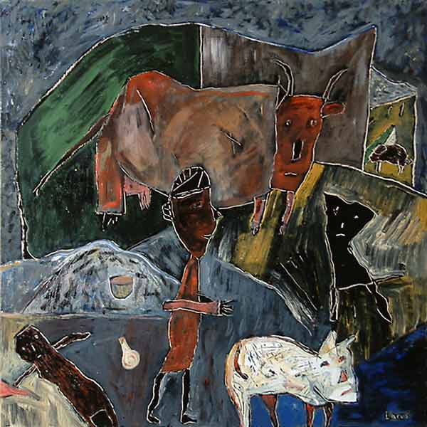 Ferme Africaine au chien blanc 2003 par LARUS Eliane  * Cliquer pour agrandir / Click for enlarge