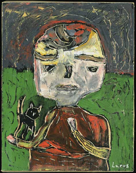 Enfant au petit chat noir / 2002 par LARUS Eliane  * Cliquer pour agrandir / Click for enlarge